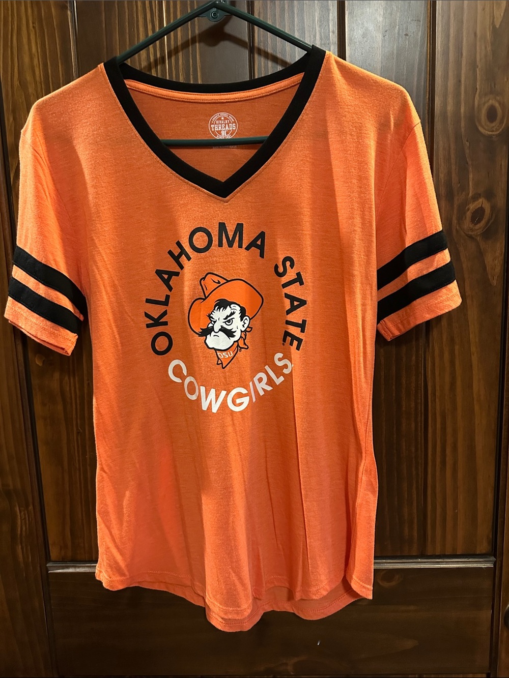 Rivalry Threads Oklahoma State Cowgirls Orange V-Neck with Black Trim